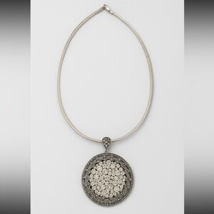 Kanishka Swarovski Marcasite Omega Sterling Silv 925 Necklace & Crystals Pendant